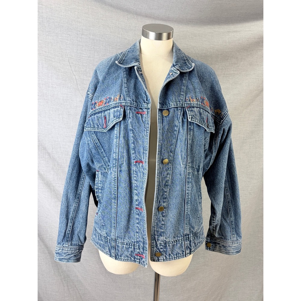 Vintage TOGETHER! Southwestern Embroidered Denim Jacket Medium Wash Trucker L